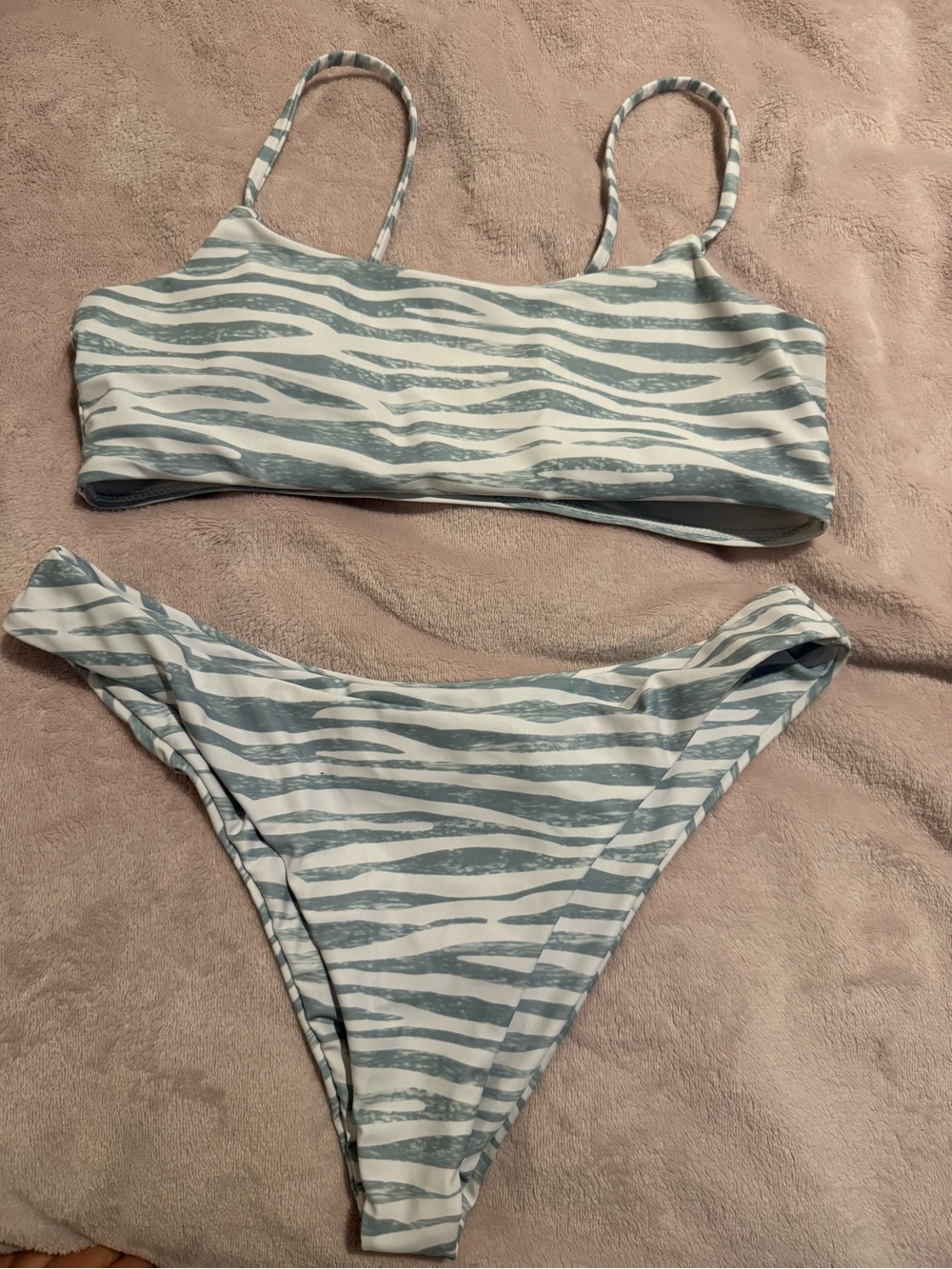 SHEIN Light Blue and White Striped Bikini Set